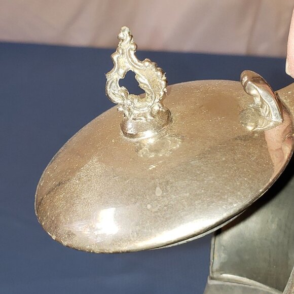 ROCHESTER STAMPING CO. ARGENTINE #2323 SILVERPLATE CREAMER HINGED LID PITCHER 5" - Picture 7 of 8